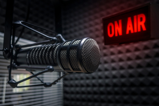 Professional microphone in radio studio